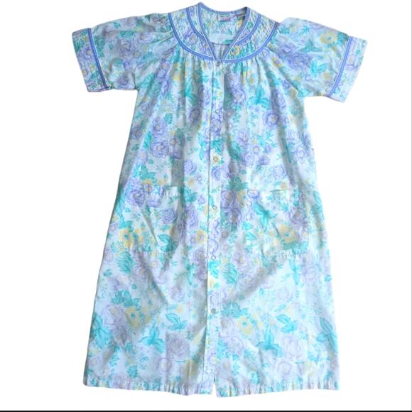 Vintage Kelly Reed Full Snap Knee Length Ombre Floral Violet House Sleep Dress - Picture 1 of 4